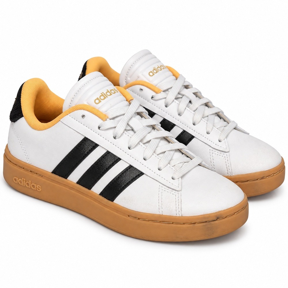 Adidas Grand Court Alpha Womens 6 White Black Gum GX8165 Good Retro Sneakers